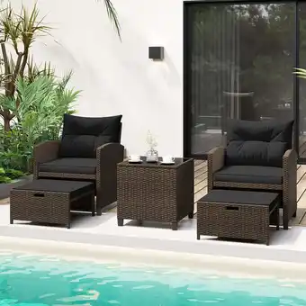 Walmart Costway 5 Piece Patio Rattan Furniture with 2 Ottomans & Tempered Glass Coffee Table Black offer