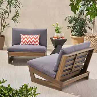 Walmart GDF Studio Elloree Outdoor Acacia Wood Club Chairs with Cushions, Set of 2, Gray and Dark Gray offer