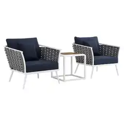 Walmart Modway Stance 3-Piece Aluminum & Fabric Patio Set in White and Navy offer