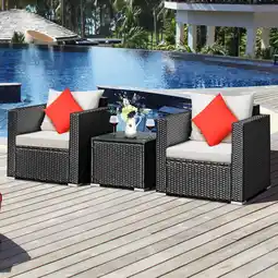 Walmart Costway 3PCS Patio wicker Furniture Set Conversation Rattan Sofa Set w/Cushion Garden offer