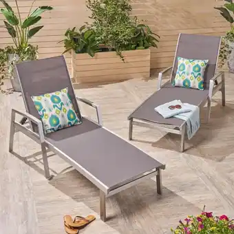 Walmart GDF Studio Joy Outdoor Aluminum Adjustable Chaise Lounges, Set of 2, Gray Mesh and Silver offer