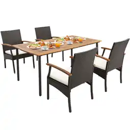 Walmart Costway 5PCS Patio Wicker Dining Set Cushion Acacia Wood Armchairs Table with Umbrella Hole offer