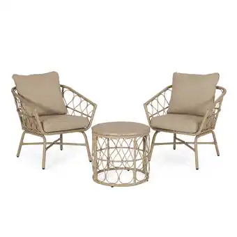 Walmart GDF Studio Colmar Outdoor Wicker 3 Piece Chat Set with Cushions, Light Brown and Beige offer