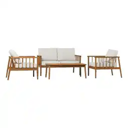 Walmart Pemberly Row Modern Outdoor Spindle Style 4 Piece Solid Wood Chat Set - Brown offer