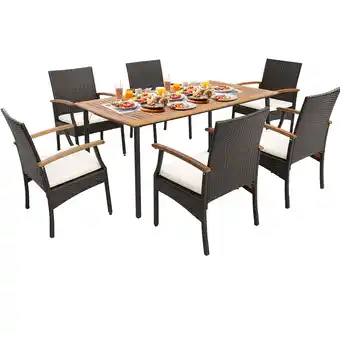 Walmart Costway 7PCS Patio Dining Set Cushion Acacia Wood Armrests Table with Umbrella Hole offer