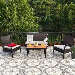 Walmart Gymax 4PCS Rattan Patio Conversation Set Outdoor Furniture Set Cushioned offer