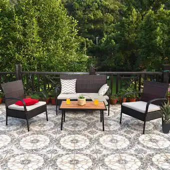 Walmart Gymax 4PCS Rattan Patio Conversation Set Outdoor Furniture Set Cushioned offer