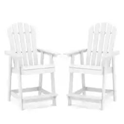 Walmart Costway 2 PCS Tall Bar Stool HDPE Patio Chair with Armrest Footrest Home Indoor Outdoor White offer