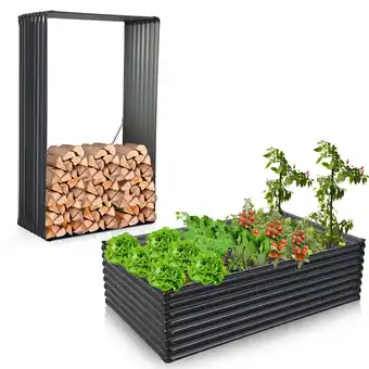 Walmart Costway 2 PCS Galvanized Raised Garden Bed Outdoor Planter Box Firewood Rack Log Holder offer