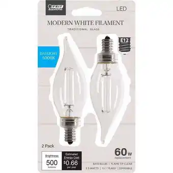 Walmart BA10 E12 Candelabra Filament 60W Equivalence LED Bulb Daylight, Daylight - Pack of 2 offer