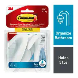 Walmart Command Large Towel Hooks Value Pack, Frosted, 3 Wall Hooks, Holds 5 lbs, Bathroom Organization offer