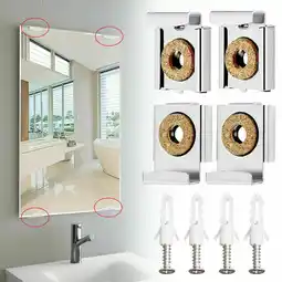 Walmart 4pcs Chrome Mirror Wall Hanging Fixing Kit Frameless Clips Mounting Hanger Clamp offer