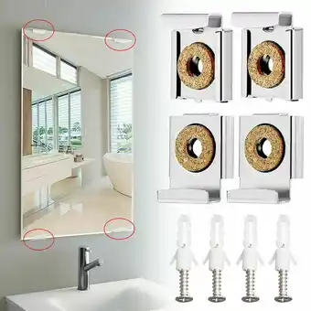 Walmart 4pcs Chrome Mirror Wall Hanging Fixing Kit Frameless Clips Mounting Hanger Clamp offer