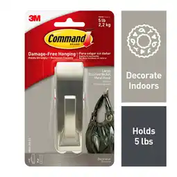 Walmart Command Modern Reflections Hook, Brushed Nickel, Large, 1 Wall Hook offer