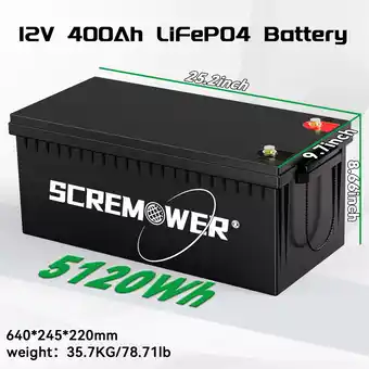 Walmart SCREMOWER 12V 400AH LiFePO4 Lithium Iron Battery Built-in 200A BMS for RV, Golf Cart offer