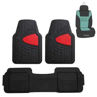 Walmart FH Group Climaproof Rubber Red Car Floor Mats, Universal Fit 3pc Full Set with Air Freshener offer