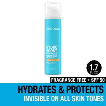 Walmart Neutrogena Hydro Boost Hyaluronic Acid SPF 50 Face Moisturizer Lotion, Skin Care, 1.7 oz offer