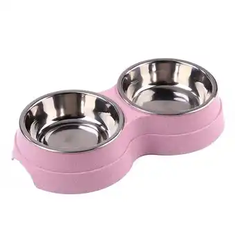 Walmart TBOLINE Dog Double Bowl Puppy Food Feeder Stainless Steel Pets Drinking Dish (Pink) offer