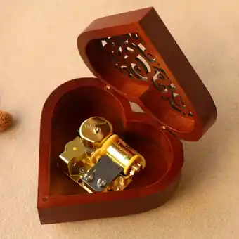 Walmart Wamans Car Heart Shaped Vintage Carved Wood Mechanism Windup Music Box Gift for Mom Clearance offer