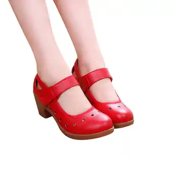 Walmart Leesechin Casual Shoes High Heels Thick Heels Sandals Women's Shoes Red on Clearance offer