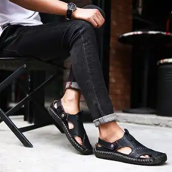 Walmart Leesechin Clearance Summer Men's Sandals Men's Trendy Leather Beach Shoes Shoes Sewing Shoes offer