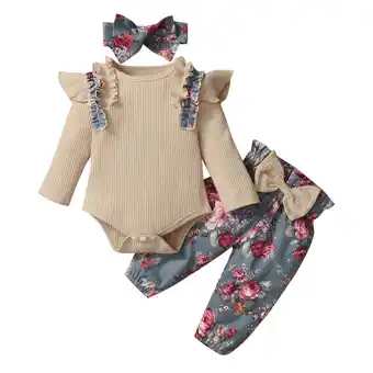 Walmart Children Outfits Baby Girls Long Sleeve Ruffles Romper Bodysuit+Floral Print Pants Clothes Sets offer