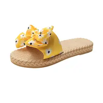 Walmart Daznico Slippers for Women Shoes Flat Bow Daisy Print Casual Sandals Vacation Slippers Yellow 8 offer