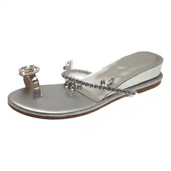 Walmart PEASKJP Dressy Sandals Women Wide Width Women's Summer Flatform Espadrille Sandal (Silver,6.5) offer