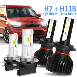 Walmart For Kia Soul 2012-2013 LED Headlight Bulbs H11B Low Beam H7 High Beam Cool White 6000K 4pcs offer