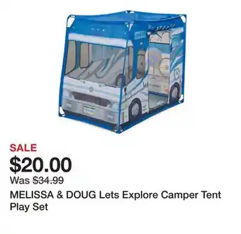 Marshalls MELISSA & DOUG Lets Explore Camper Tent Play Set offer