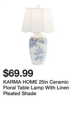 Marshalls KARMA HOME 25in Ceramic Floral Table Lamp With Linen Pleated Shade offer