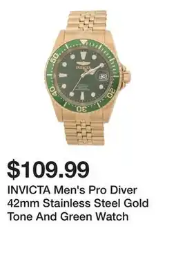 Marshalls INVICTA Men's Pro Diver 42mm Stainless Steel Gold Tone And Green Watch offer