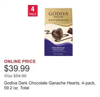 Costco Godiva Dark Chocolate Ganache Hearts, 4-pack, 59.2 oz. Total offer