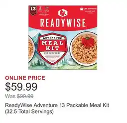 Costco ReadyWise Adventure 13 Packable Meal Kit (32.5 Total Servings) offer