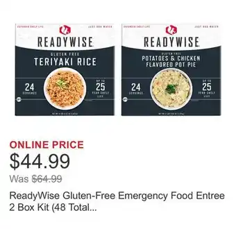 Costco ReadyWise Gluten-Free Emergency Food Entree 2 Box Kit (48 Total Servings) offer