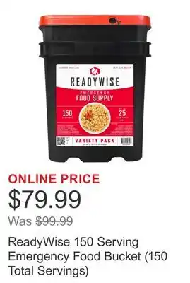 Costco ReadyWise 150 Serving Emergency Food Bucket (150 Total Servings) offer