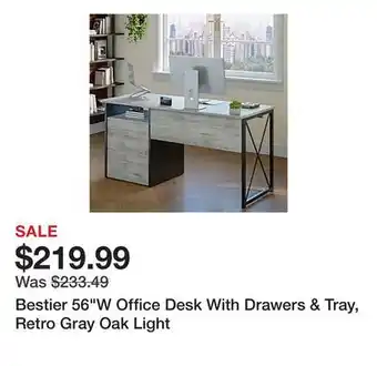 Office Depot Bestier 56W Office Desk With Drawers & Tray, Retro Gray Oak Light offer