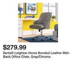 Office Depot Serta Leighton Home Bonded Leather Mid-Back Office Chair, Gray/Chrome offer