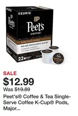 Office Depot Peet's Coffee & Tea Single-Serve Coffee K-Cup Pods, Major Dickason's Blend, Carton Of 22 offer