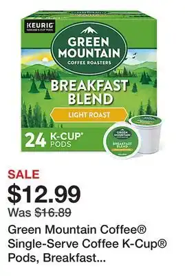 Office Depot Green Mountain Coffee Single-Serve Coffee K-Cup Pods, Breakfast Blend, Carton Of 24 offer