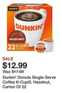 Office Depot Dunkin' Donuts Single-Serve Coffee K-Cup , Hazelnut, Carton Of 22 offer