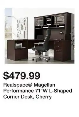 Office Depot Realspace Magellan Performance 71W L-Shaped Corner Desk, Cherry offer