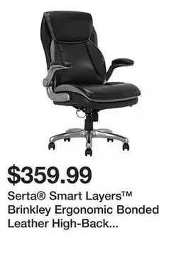 Office Depot Serta Smart Layers Brinkley Ergonomic Bonded Leather High-Back Executive Office Chair, Black/Silver offer