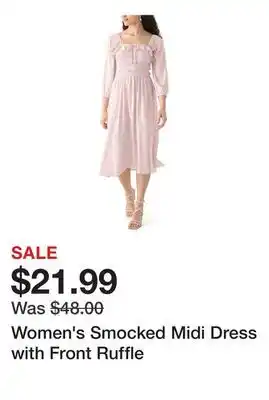 Belk Women's Smocked Midi Dress with Front Ruffle offer