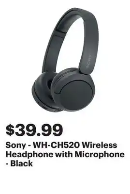 Best Buy Sony - WH-CH520 Wireless Headphone with Microphone - Black offer