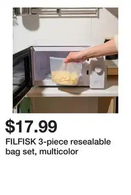 Ikea FILFISK 3-piece resealable bag set, multicolor offer