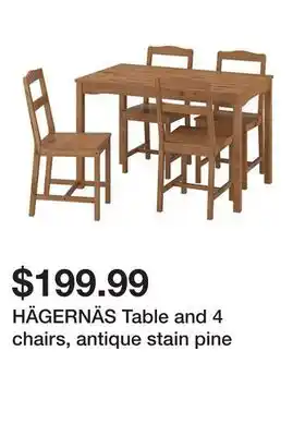 Ikea HÄGERNÄS Table and 4 chairs, antique stain pine offer