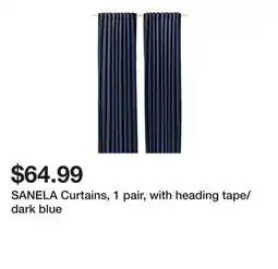 Ikea SANELA Curtains, 1 pair, with heading tape/dark blue offer