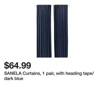 Ikea SANELA Curtains, 1 pair, with heading tape/dark blue offer