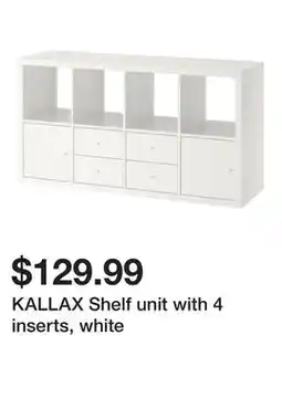 Ikea KALLAX Shelf unit with 4 inserts, white offer